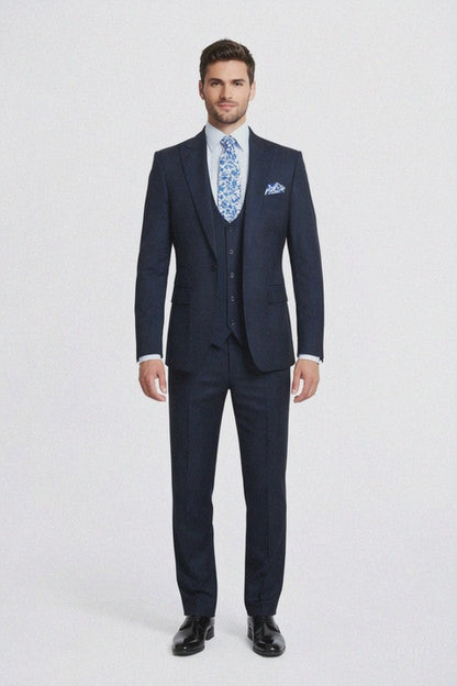 Rossiman Men’s Formal Blue Suit – Slim Fit Design with Vest and Trousers