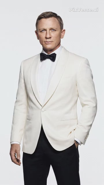 Men’s James Bond Style Ivory Dinner Jacket, White Tuxedo Blazer for Wedding, Prom and Black Tie Events