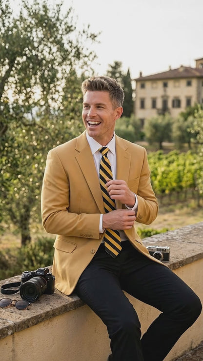 Men’s Camel Blazer, Classic Two Button Business Casual Wedding Summer Sport Coat Jacket in Khaki Bronze Color Modern Fit