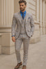 Men’s Light Plaid 3-Piece Suit with Vest – Stylish Formal Wear