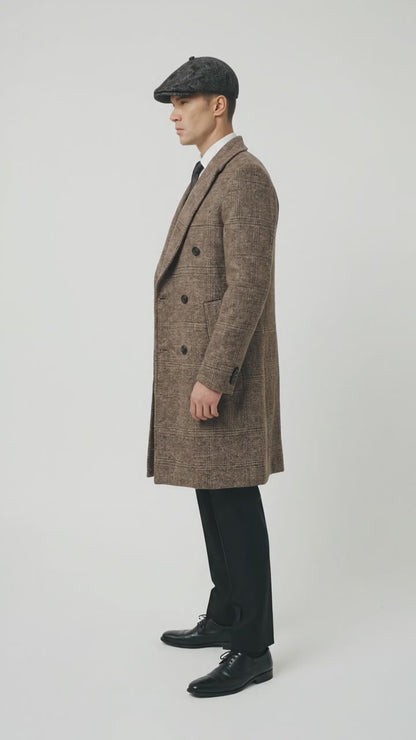 Mens Peaky Blinders Gray Plaid Double Breasted Overcoat + Suit  Peaky Blinders Vintage Wool Blend Coat 1920's