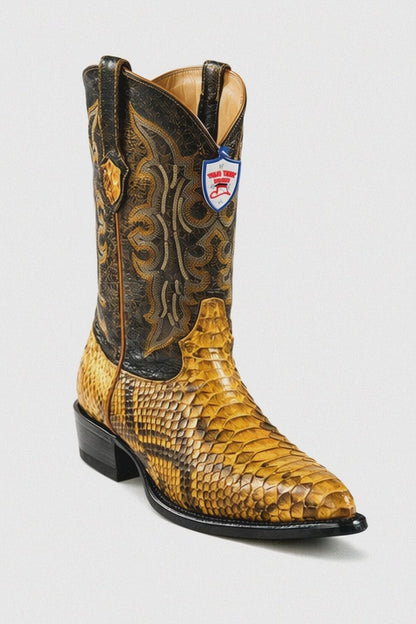 Men's Wild West Python Skin Yellow Gold J Toe Boots 29957