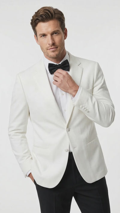 Men’s White Tuxedo Jacket – Two-Button Formal Dinner Blazer for Weddings, Prom and Events
