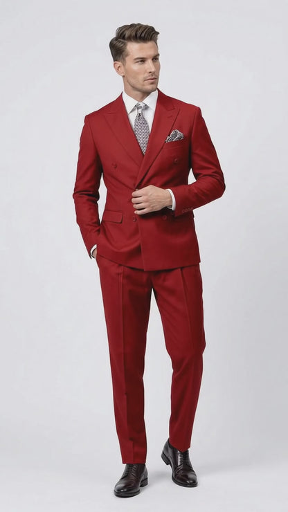 Men's Red Double Breasted Suit – Regular Fit 2-Piece Pleated Pants Wedding, Church & Formal Dress Suit