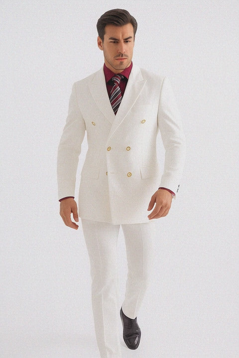 Mens Double Breasted Poplin Dress Blazer in White
