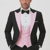 Black And Pink suit - Tuxedo Looking With Double Breasted Vest Peak Lapel 100% Wool