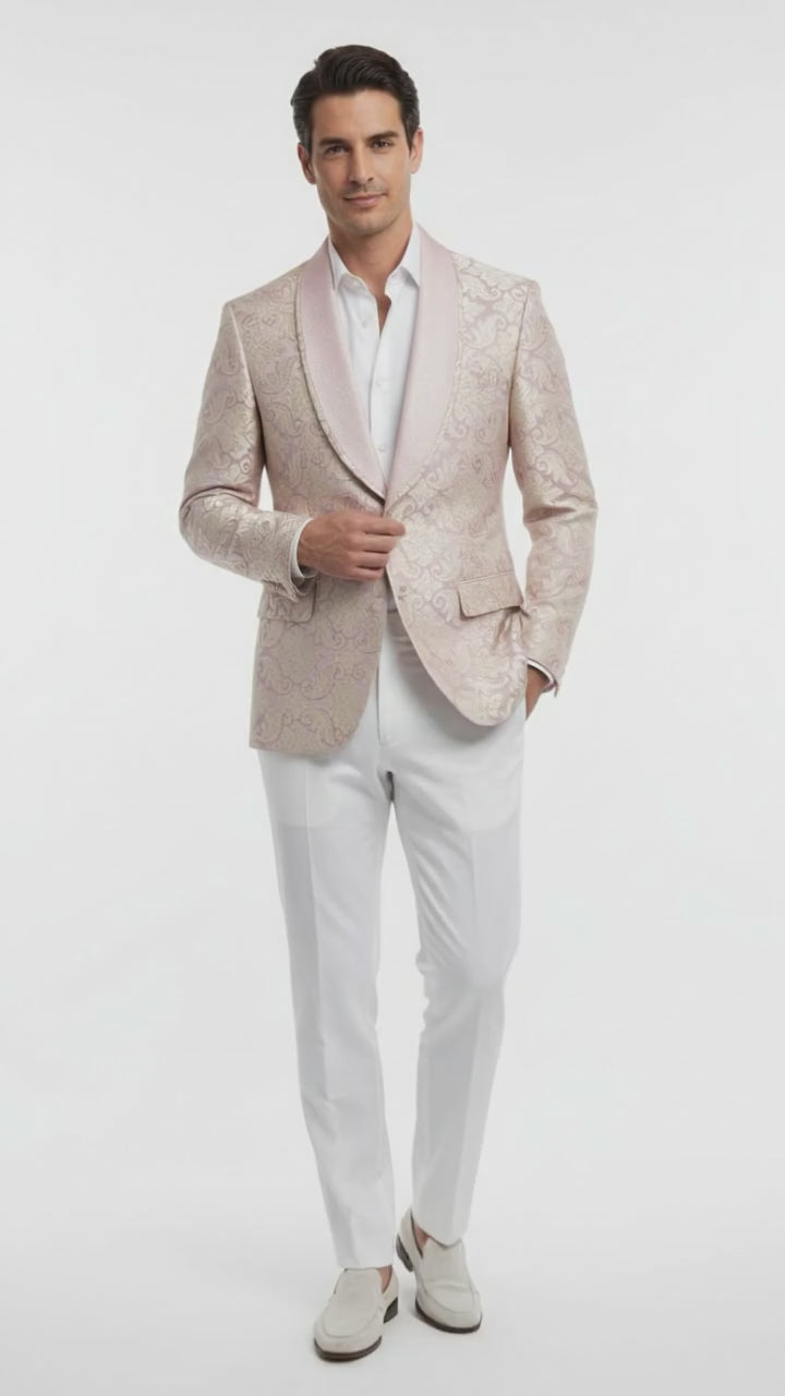 Men’s Lavender and Gold Tuxedo Embroidered Lilac Mauve Blazer – Designer Floral Pattern Wedding & Party Jacket