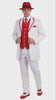 Men’s 1920s White and Red Pinstripe Zoot Suit with Fedora Hat and Wingtip Shoes – Vintage Gangster 3-Piece New Year Holiday Christmas Suit