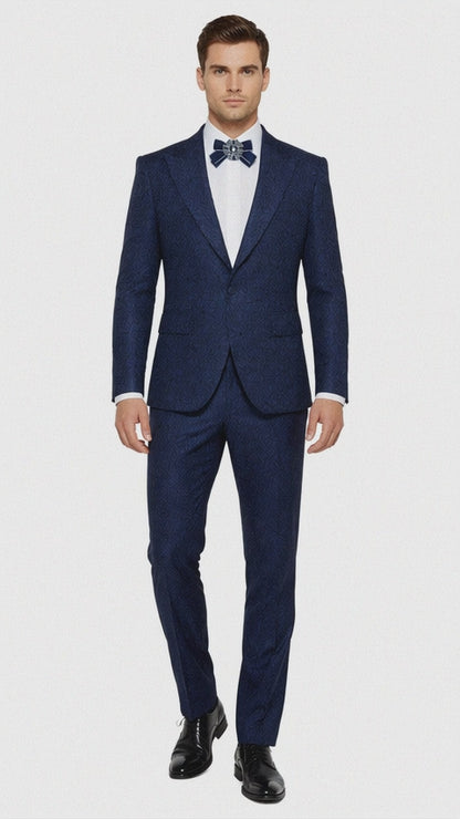 Seersucker Suit Peak Lapel Suit in Color "Navy Blue" - Summer Fabric Tone on Tone Shadow Stripe By Rossiman