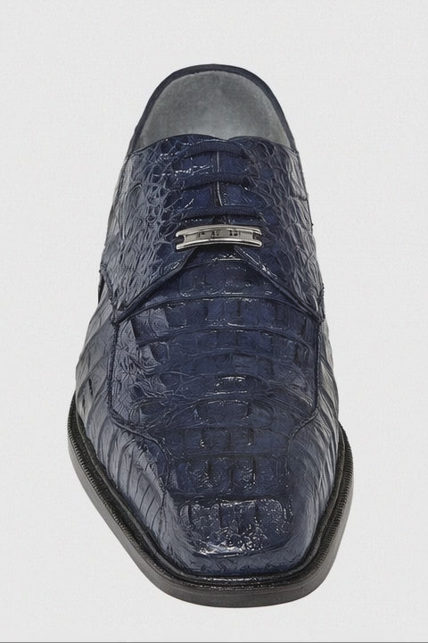 Mens Belvedere Chapo Caiman Crocodile Hornback Dress Shoe in Navy