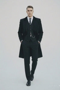 Mens Costume Thomas Shelby Black Vested Suit & Black Overcoat