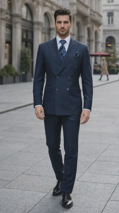 Rossiman Blue Men's Suit Double Breasted Slim Fit