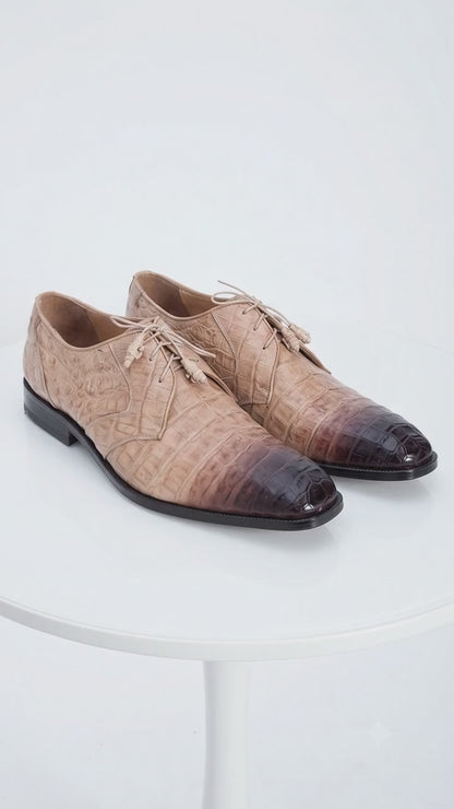 Men’s Los Altos Tan Crocodile Gator Shoes, Exotic Lace Up Dress Shoes