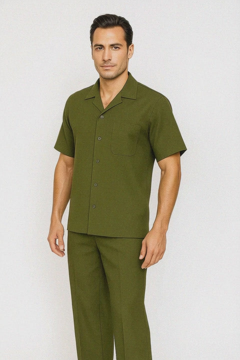 Mens Walking Suit in Color olive  leisure suit causal Matching Shirt and Pants $99
