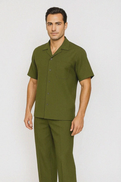 Mens Walking Suit in Color olive  leisure suit causal Matching Shirt and Pants $99