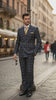 Men’s Navy and Tan Windowpane Double-Breasted Suit | Classic 2-Piece Plaid Dress Suit, Business, and Formal Events By Rossiman