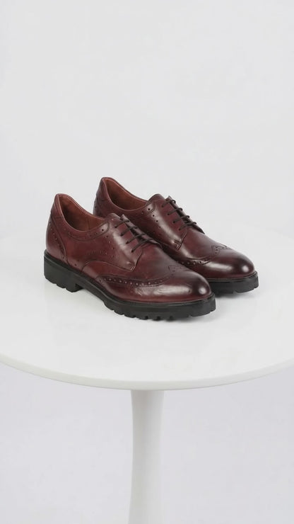 Lombardy Men’s Calfskin Wingtip Dress Shoes – Brogue Lace-Up Shoes with Lug Sole