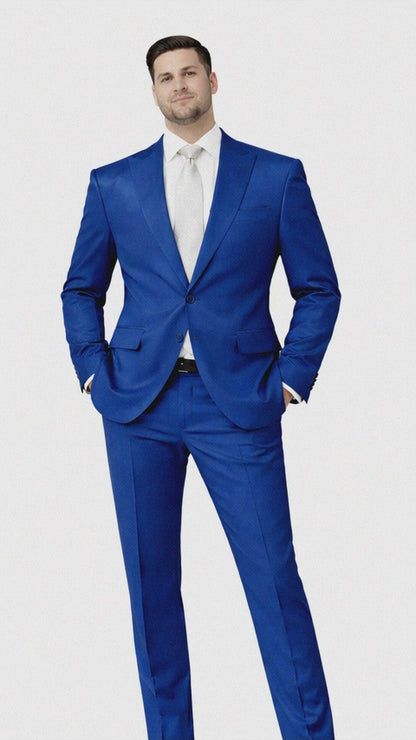 Rossiman Men’s Royal Blue Glossy Sateen Suit – Bold & Refined Look
