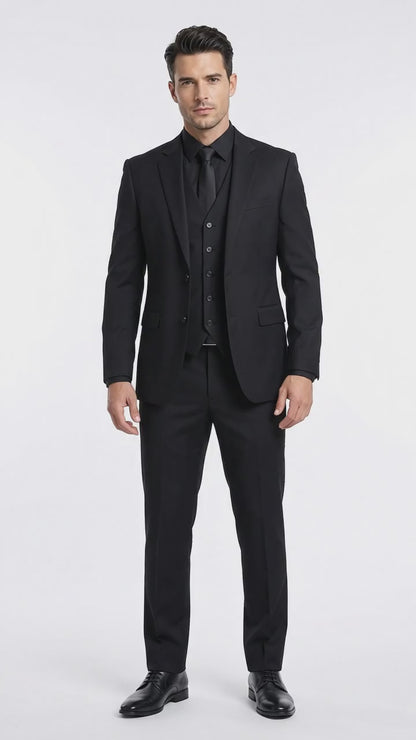 Men’s John Wick Inspired Black Vested Suit, Formal 3 Piece Wedding Business Dress Suit