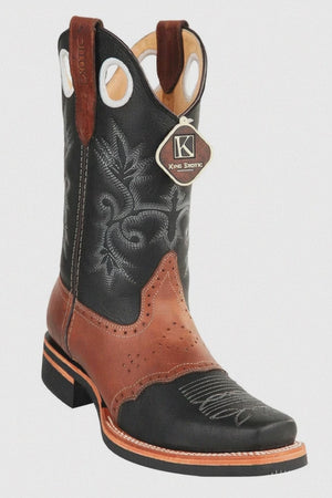 Men's King Exotic Boots Genuine Leather With Saddle Vamp Handcrafted Black & Brown