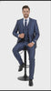 Men’s Navy Blue Shiny Finish 3-Piece Suit Set – Premium Tailored Fit Formal Wedding and Party Sateen Slim Fitted Suit