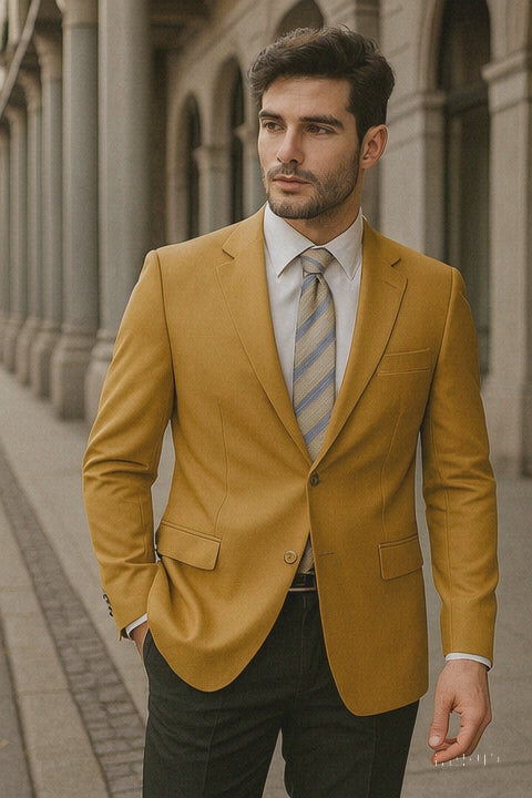 Mens 2 Button Poplin Dress Blazer in Gold