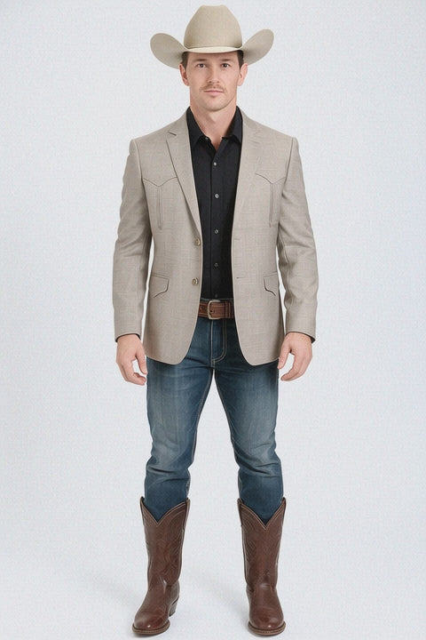 Western Blazer - Saco Para Hombre -Mens Double Button Western Taupe Blazer