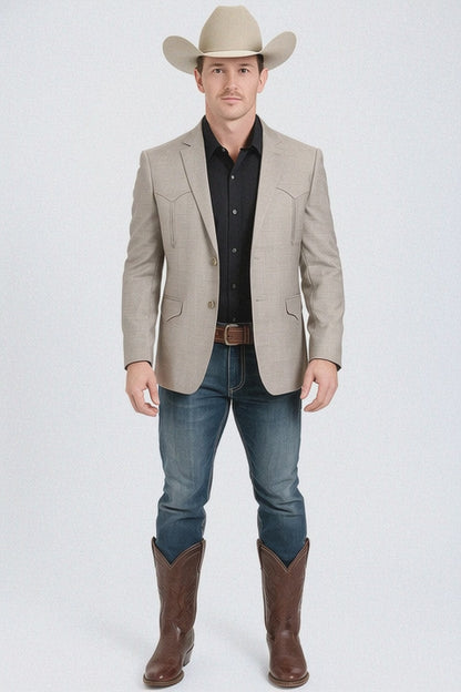 Western Blazer - Saco Para Hombre -Mens Double Button Western Taupe Blazer