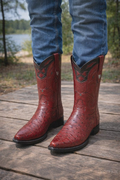 Men's Wild West Ostrich Skin Snip Toe Boots 29403