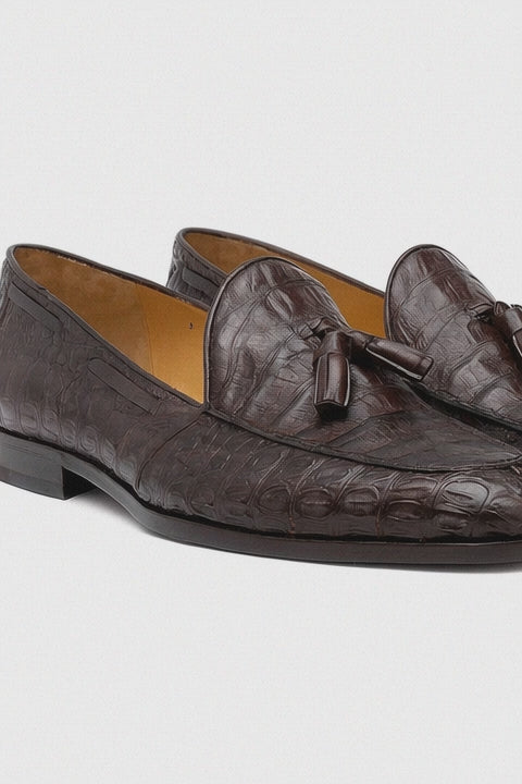 Marco Di Milano Bianchi Brown Caiman Crocodile Tassel Loafers