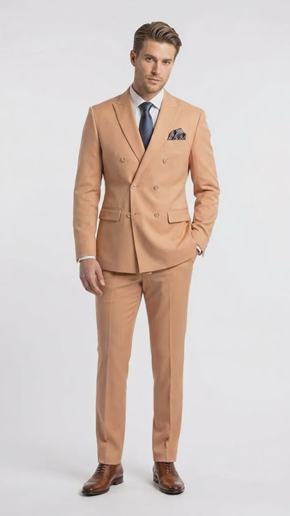 Men’s Peach Double Breasted Suit – Wedding & Prom Formal Suit Set, Classic Blazer and Pants Slim Fitted