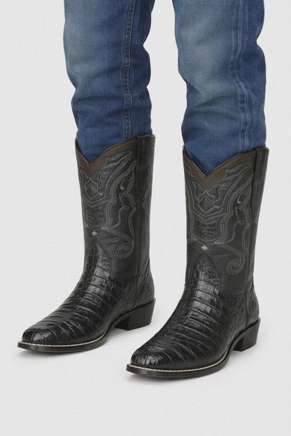 Men's Wild West Caiman Tail Skin J Toe Boots 29901-A