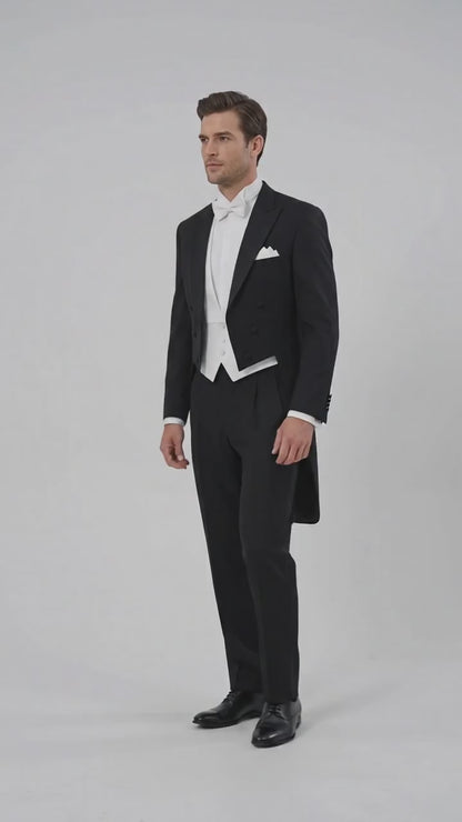 Men’s Black Victorian Tailcoat Tuxedo – 1800s 19th Century Edwardian Peak Lapel Formal Suit