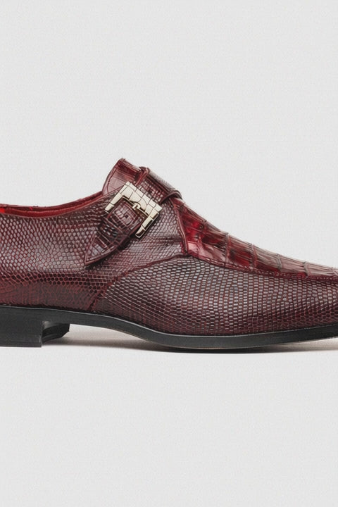 Marco Di Milano Toluca Men's Shoes Wine Exotic Crocodile & Lizard Monk Strap