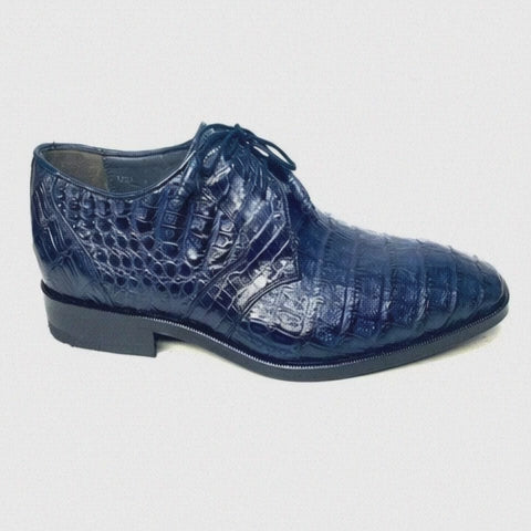 Los Altos Navy All-Over Crocodile Lace Up Dress Shoes