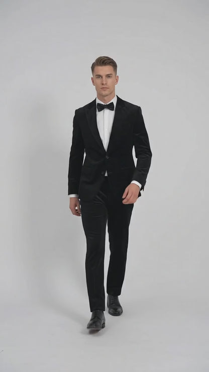 Men’s Black Velvet 2-Piece Suit – Notch Lapel Wedding, Prom and Formal Evening Suit