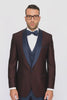 Burgundy ~ Plum And Dark Navy Blue Lapel Burgundy Suit Tuxedo Vested 3 Piece Suit Wedding / Prom / Party Suit