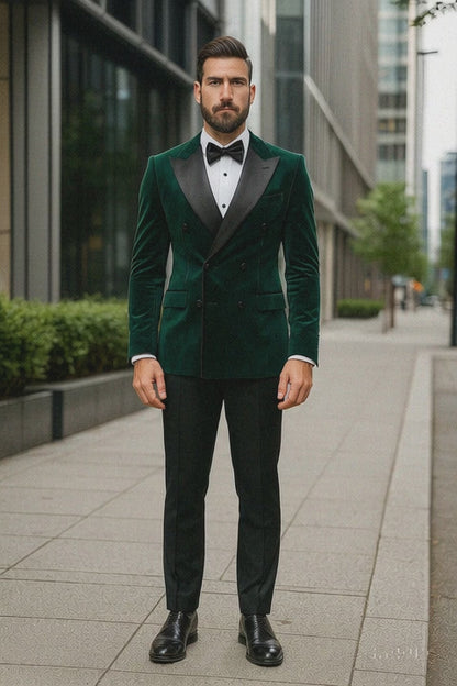 Green Velvet Double Breasted Tuxedo Jacket – Wedding & Prom