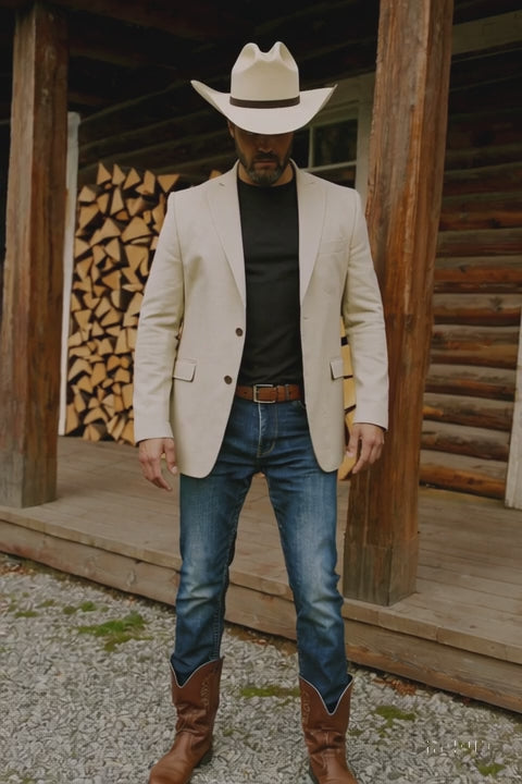 Western Blazer - Saco Para Hombre -Mens Double Button Western Taupe Blazer