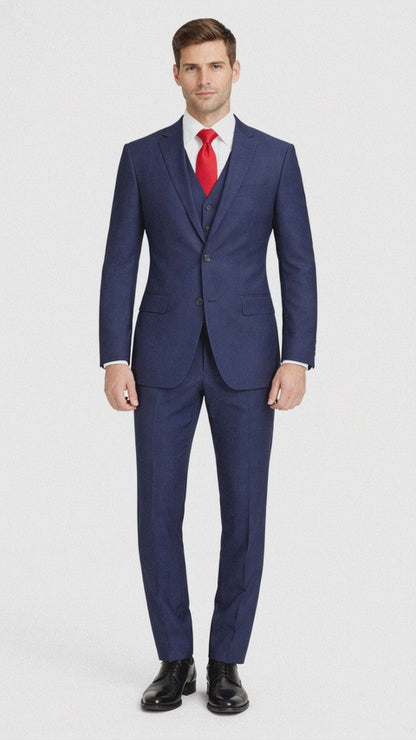 Mens Tiglio Solid Navy Suit – Classic 2 Piece Navy Blue Suit for Wedding, Business & Formal Wear