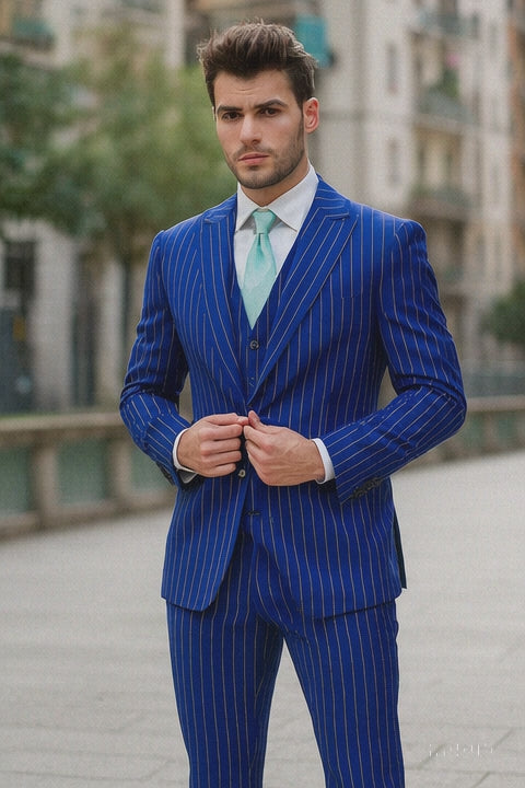 Mens Vested Gangster Pinstripe 1920's Suit in Blue