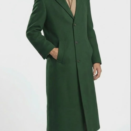 Men’s Hunter Green Full-Length Wool Overcoat 