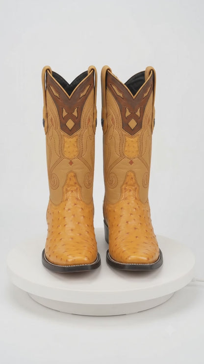 Buttercup Ostrich Pointy Yellow Gold Toe Cowboy Boots