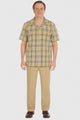 Beige Check Button Shirt for Men – Casual Plaid Design