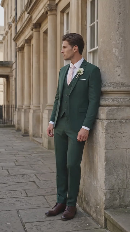 Men’s Forest Green 3 Piece Wedding Suit, Formal Groom Groomsmen Dress Suit Set