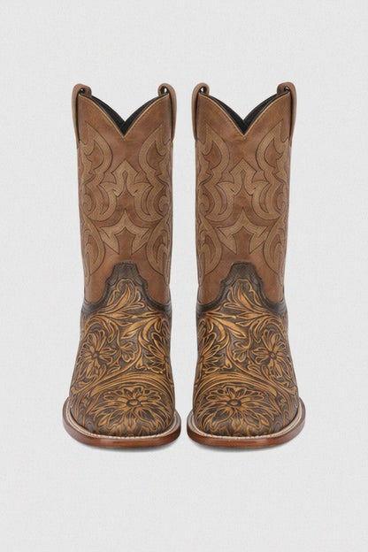 Botas de Cuero Cincelada Horma Rodeo Cuadrada