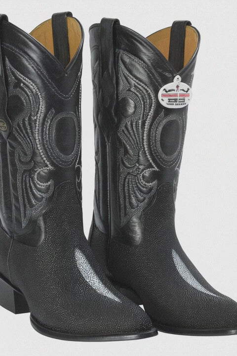 Los Altos Men's Exquisite Black Genuine Single Stone Stingray Boots