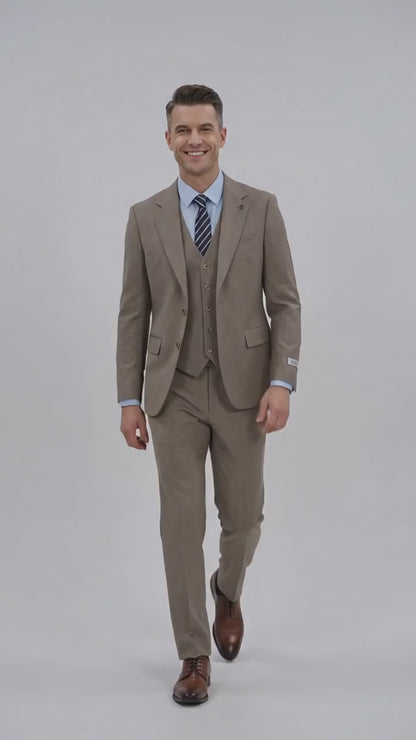 Men’s Taupe Olivish Tan 3-Piece Suit – Elegant Tan Wedding, Business & Formal Suit with Vest