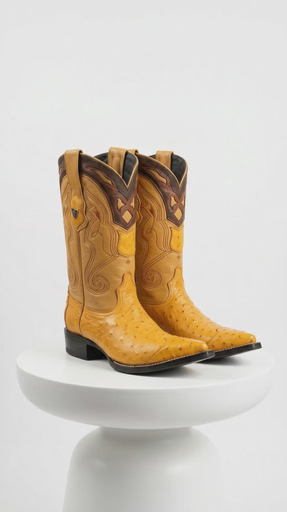 Men’s Wild West Yellow Smooth Ostrich Skin 3X Toe Boots, 29504-A Western Cowboy Dress Boots