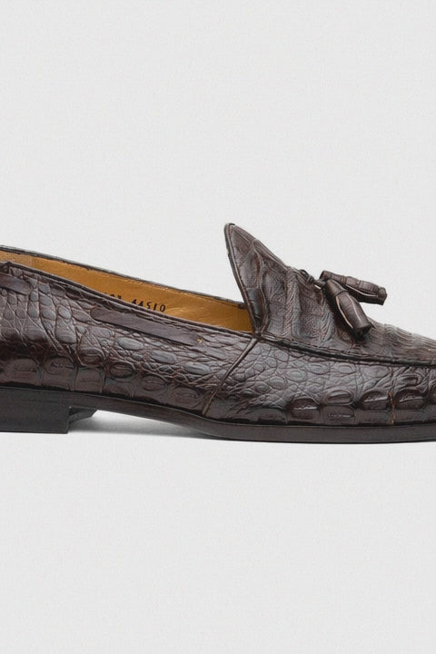 Marco Di Milano Bianchi Brown Caiman Crocodile Tassel Loafers